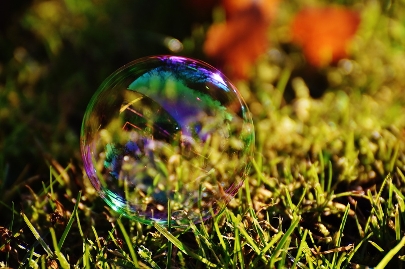 vulnerability, soap sud, sphere, spectrum, 5K, rainbow, shape, reflection, balls, soap bubble, multi colored, close-up, bubble, meadow, focus on foreground