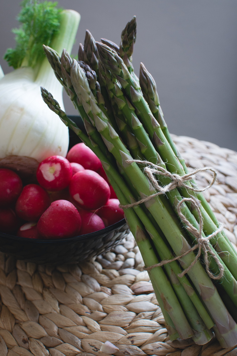 indoors, green color, large group of objects, wood - Material, Fresh, no people, fruit, garlic, basket, still life, vegetable, asparagus, wellbeing, spice