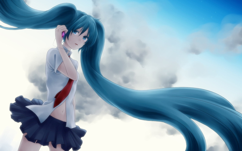 adult, one person, Anime / Animated, nature, anime, female, teardrop, women, cell, side view, phone, hairstyle, day, digital, hatsune, 1080P, green, miku