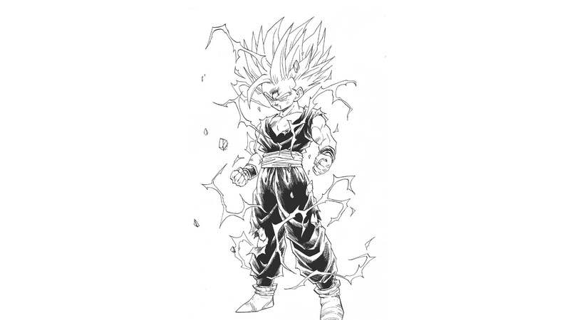 Son Gohan, manga, Gohan, Super Saiyan 2, 1080P, simple background, Dragon Ball Z, Dragon Ball