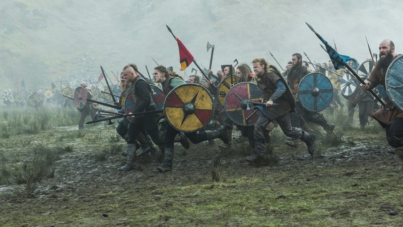 crowd, outdoors, Vikings, nature, conflict, army soldier, uniform, Viking, Flag, Shield, Vikings (TV Show), field, fighting, group of people, gun, men