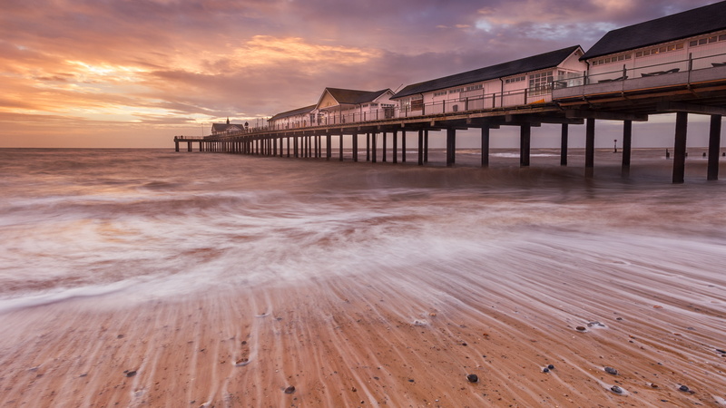 sky, beach, architectural column, scenics - nature, 4k, Nature, building exterior, wave, pier, horizon over water, ultrahd, connection, lake, 4K, no people