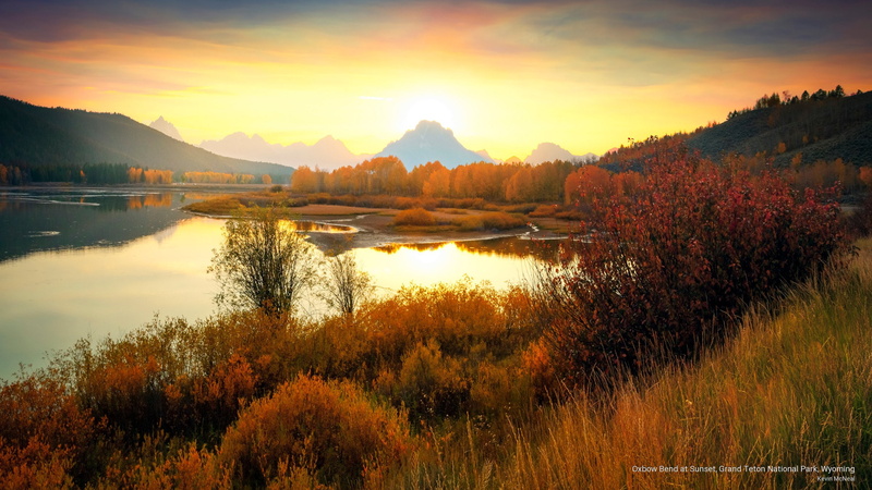 Fall, national, park, bend, teton, wyoming, oxbow, 2K, grand, sunset