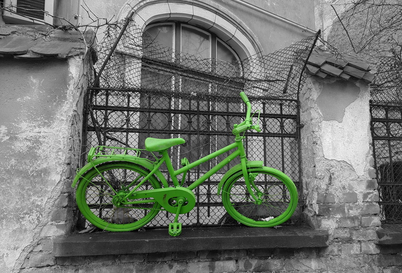 healthy, exterior, bike isolated, transportation, field sports, metal, health, wheel, plant, railing, building exterior, green, black and white, made of metal