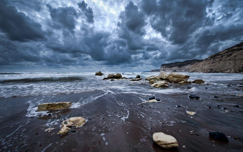 cliffs, seashore, 1080P, gorgeous, stones, nature and landscapes, stormy, beach, clouds