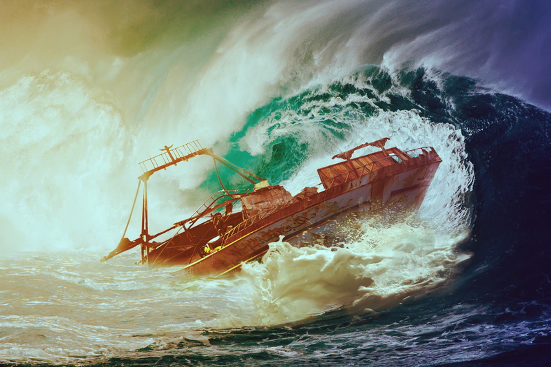 sea, in distress, aquatic sport, force of nature, damaged, power, outdoors, sailing, photo montage, setting, wind, extreme weather, motion, accidents and disasters
