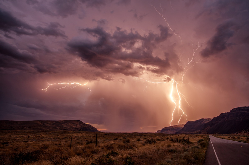 environment, thunderstorm, extreme weather, storm cloud, power, desert, lightning strike, scenics - nature, sign, landscape, mountain, long-exposure, ominous