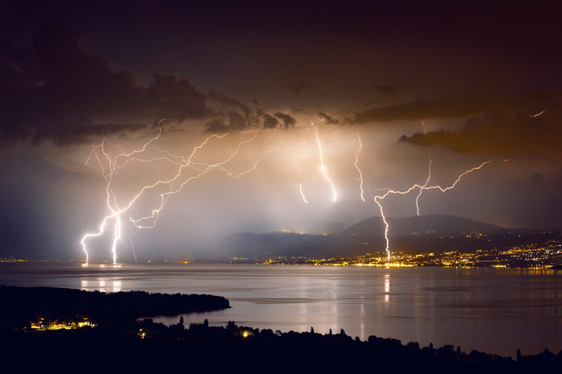 lighting, scenics, landscape, light - Natural Phenomenon, time, night, reflection, weather, sky, wind, sunset, nature, lightning, lightning strike, lake