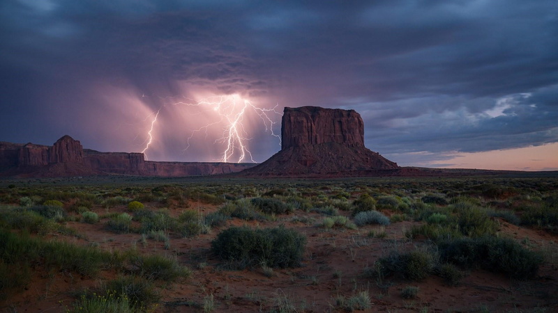 storm, scenics - nature, plant, atmosphere, arizona, butte, sky, sandstone, nature, extreme weather, dusk, land, geology, travel, united states, phenomenon