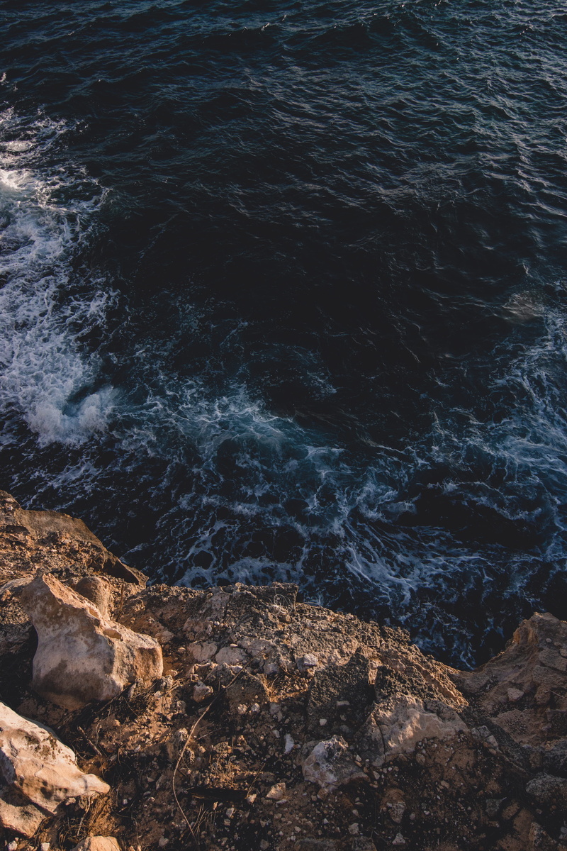 waves crashing, nature, texture of water, day, down into water, wave, blue ocean, ocean, water texture, rock, high angle view, 5K, sea, rocky coastline