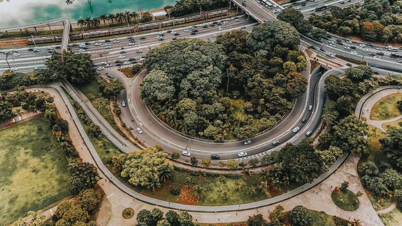 grass, roads, scenic, elevated road, summer, flyover, nature, growth, transportation, green color, connection, aerial, daylight, architecture, built structure