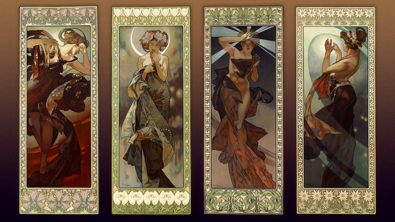 1080P, traditional art, illustration, Art Nouveau, Alphonse Mucha
