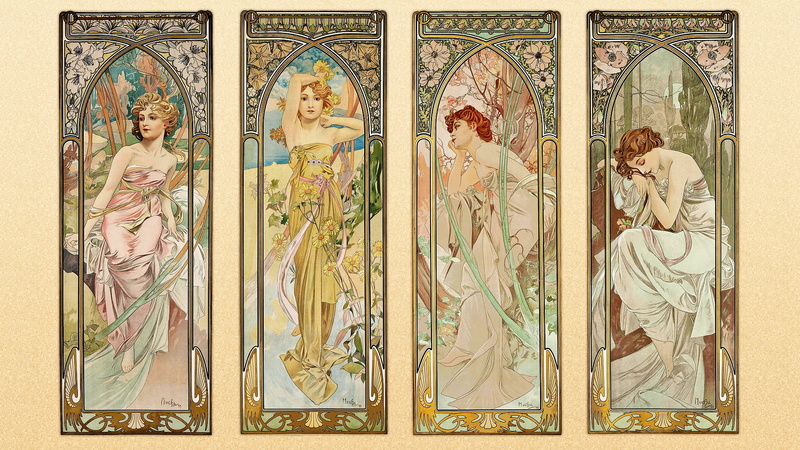 1080P, illustration, Art Nouveau, Alphonse Mucha