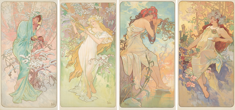 traditional art, Alphonse Mucha, Art Nouveau, illustration, 4K