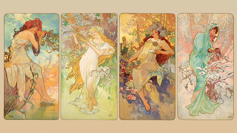 illustration, Art Nouveau, 1080P, Alphonse Mucha, traditional art