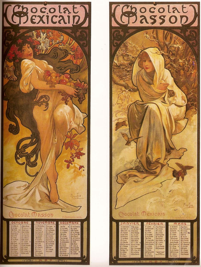 seasons, nature, hd, alphonse, x, mucha, 720P, Alphonse Mucha, art