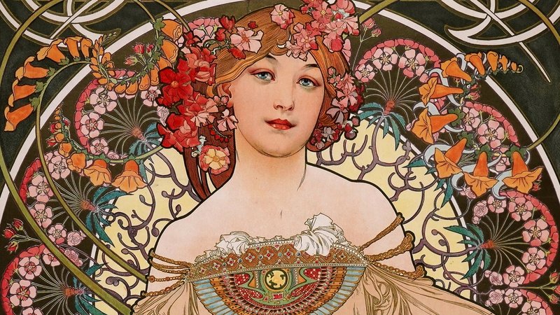 Art Nouveau, traditional art, floral, 1080P, Alphonse Mucha, illustration