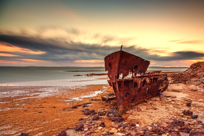 washed out, Wrecked, water, off shore, 4K, sea, redcliffe, coastline, gayundah, near, shore, boat, beach, nd filter, shipwreck, sunset, ship, rusted, Explore