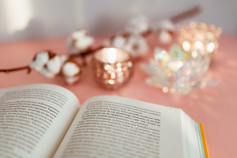 background, close-up, paper, soft focus, no people, publication, jewelry, studio shot, still life, pink, indoors, study, open, feminine, focus on foreground