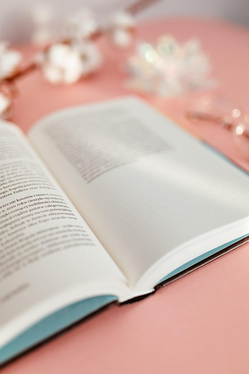 flower, studying, still life, high angle view, pink, close-up, love, reading, glasses, learning, background, selective focus, feminine, no people, page