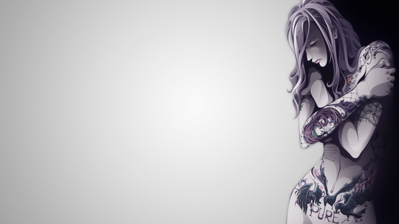 backgound, minimalism, 1080P, simple background, vector, illustration, Girl, body, tattoos