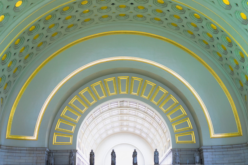 arcade, history, indoors, illuminated, washington, day, 5K, yellow, built structure, building, bright, symmetry, architectural column, washington dc, business