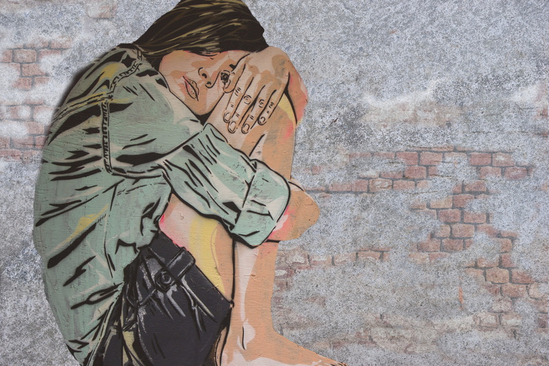 standing, mural, sit, fantasy, face, design, wall - building feature, art and craft, one person, real people, mid adult, background, art, side view, 5K