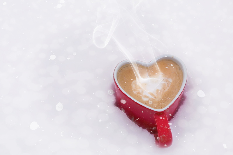 snowing, food, snow, coffee - drink, positive emotion, no people, drink, 4K, coffee cup, mug, snowflake, refreshment, ceramic, food and drink, latte, cold temperature