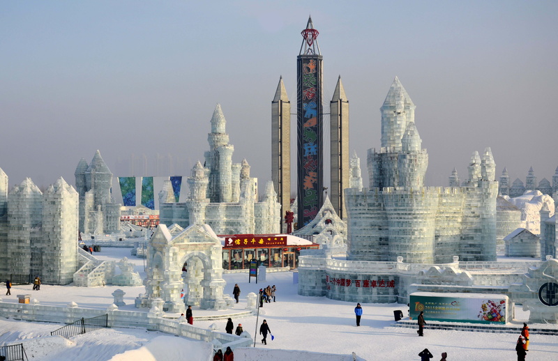 architecture, accent, snowy, spirituality, cold, competetion, travel, place of worship, built structure, tall - high, harbin, office building exterior