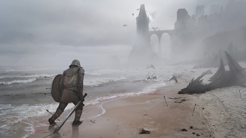 sea, shield, 1080P, knight, waves, castle, mist, sword, dragon, Game of Thrones, A Song of Ice and Fire, arrows