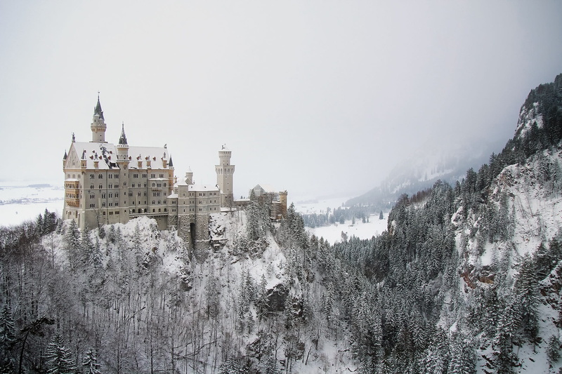 frozen, snowing, germany, cliff, winter, hdr, country, city, tree, trees, sky, outdoors, mountains, conifer, historic, fog, wood, Neuschwanstein Castle