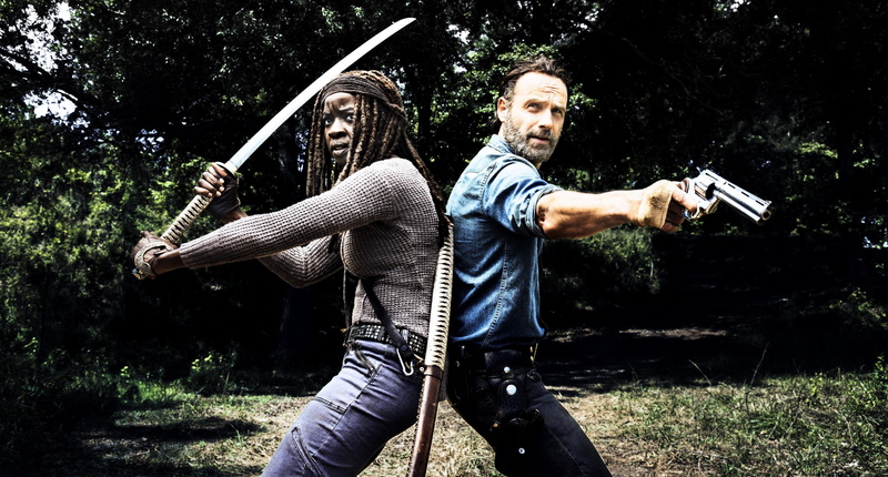 nature, casual clothing, The Walking Dead, weapon, two people, Michonne, jeans, males, 4K, Rick Grimes, outdoors, aggression, young men, standing, leisure activity