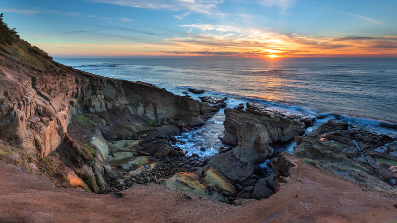 land, rock, horizon over water, sunset, sea, beach, rock - object, scenics - nature, rocky coastline, water, sky, eroded, sun, 5K, tranquil scene, nature