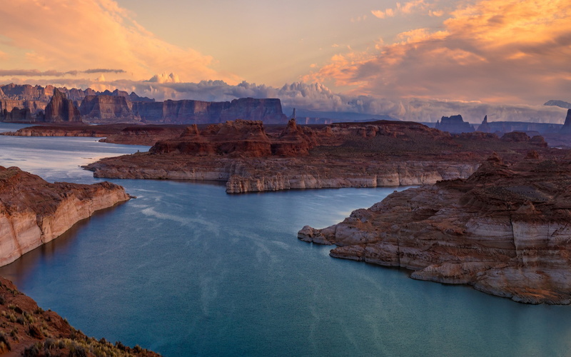 mountain, Glen Canyon, Lake Powell, Arizona, canyon, powell, rock, brown, Canyon Lake, glen, 2K, panorama, lake