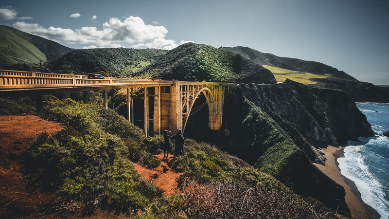 Bixby Creek Bridge, sea, bridge, nature, CA, 1080P, the sky