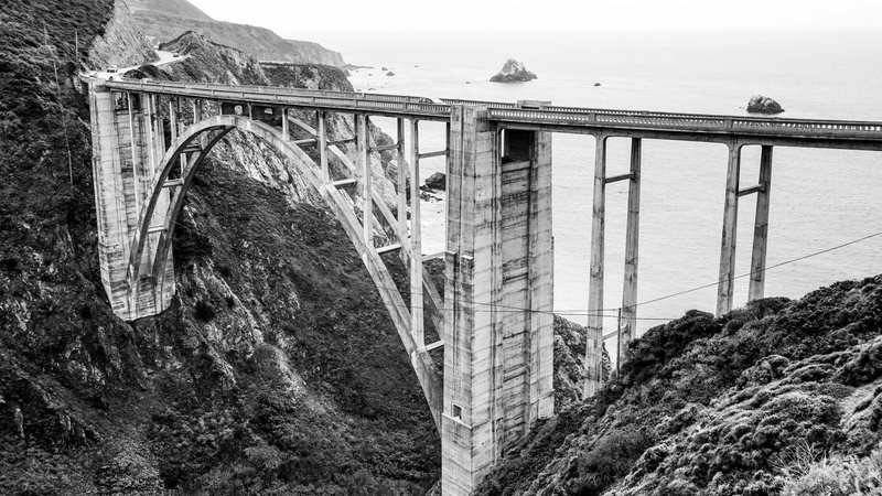 california, bridge, 4K, sky, scenics - nature, bixby creek bridge, water, solid, transportation, monterey, no people, built structure, pacific ocean, bridge - man made structure
