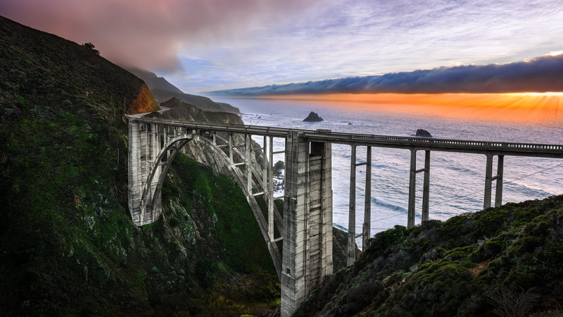 2K, California, Bixby Bridge, sea, coast, nature, bridge, mountains