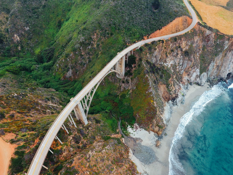 waterfall, ocean, california coast, scenics, sand, water, tourism, 4K, landscape, river, green Color, cliff, forest, famous Place, carmel, environment