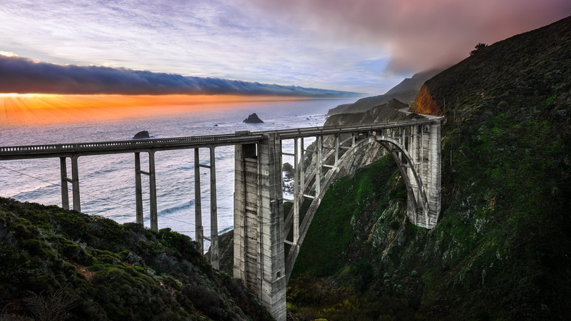 nature, Bixby Bridge, mountain, bridge, california, 2K