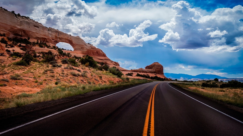 road, Utah, Wilson Arch, symbol, black, dividing line, scenics - nature, rock, outdoors, the way forward, tranquil scene, transportation, nature, USA, sign