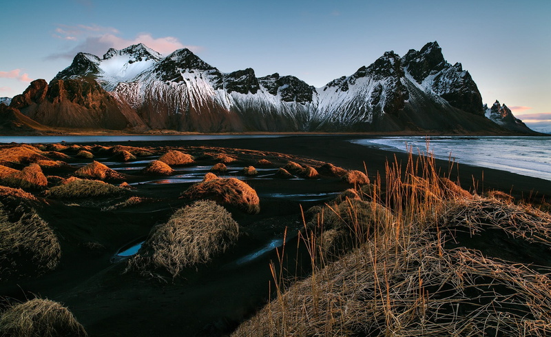 mountain range, sky, black, landscape, rock - object, wooden, rock, tranquil scene, winter, cold temperature, nature, solid, brown, Iceland, scenics - nature