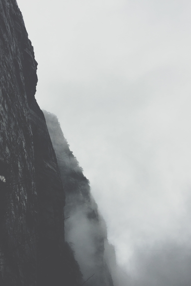 rock, outdoors, steep, rock - object, tranquility, photography, mist, tranquil scene, weather, mountain, power in nature, landscape, winter, sky, mountain range