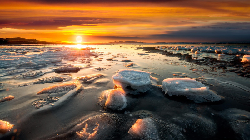 wave, glacial lake, ice, 4K, orange sky, iceland, lake, frost, landscape, sky, coast, horizon, jokulsarlon, sunset, jokulsarlon lake, national park, frozen lake
