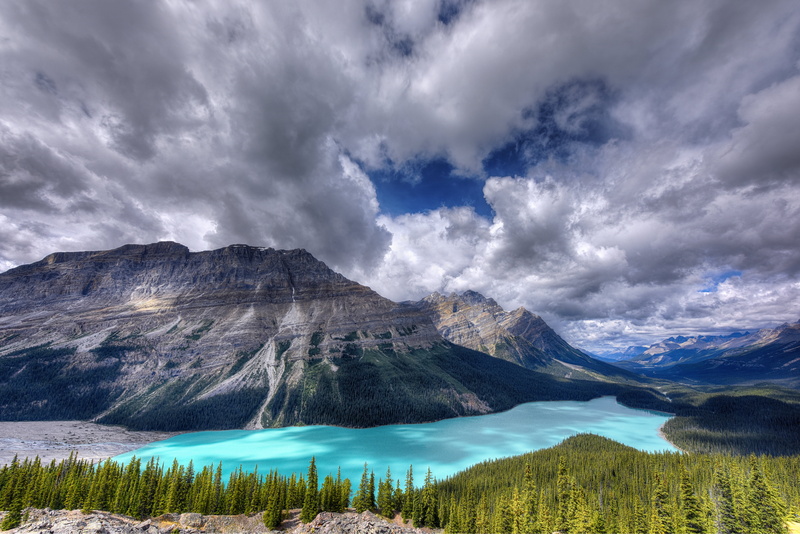 alberta, serenity, lake, dramatic, near, parkway, rocky, Peyto Lake, Canadian Rockies, 5K, sky, landscape, Canada, solitude, turquoise  blue, cloud - Sky