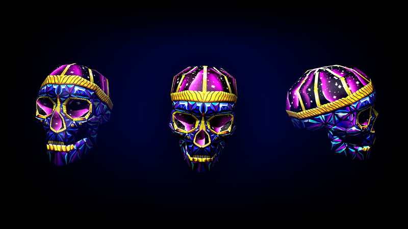 low poly, stars, colorful, digital art, skull, blue, minimalism, gradient, 3D, yellow, purple, geometry, 1080P