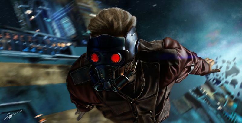 artwork, illuminated, camera - photographic equipment, activity, adult, digital camera, uniform, superheroes, star lord, real people, hairstyle, focus on foreground