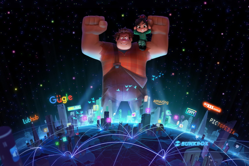 glowing, city, nightlife, one person, building exterior, women, night, Ralph Breaks the Internet: Wreck-It Ralph 2, multiple exposure, 1080P, composite image