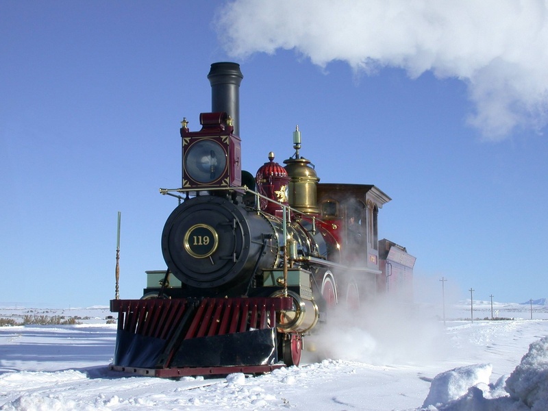 mode of transportation, railroad Track, machinery, steam locomotive, rail, christmas, outdoors, winter, nostalgia, historical, blue, retro, no people, old