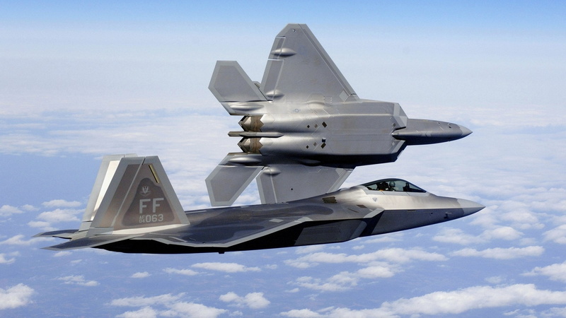 mode of transportation, military airplane, air vehicle, lockheed martin f 22 raptor, silver colored, on the move, army, day, sky, airplane, single object