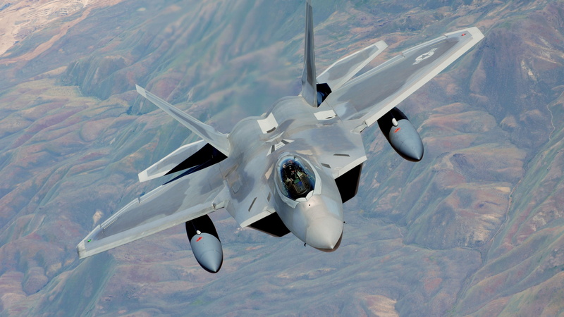 aircraft, Martin, stealth, F-22, Raptor, air superiority fighter, 4K, mountain, photo, U.S. Air Force, white, Lockheed